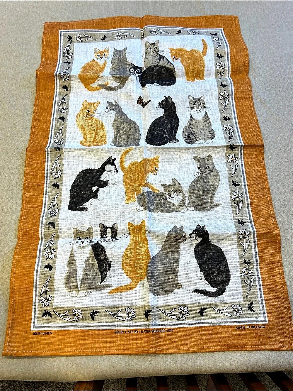 Ulster Weavers Daisy Cats Kitchen Towel Orange & Gray
